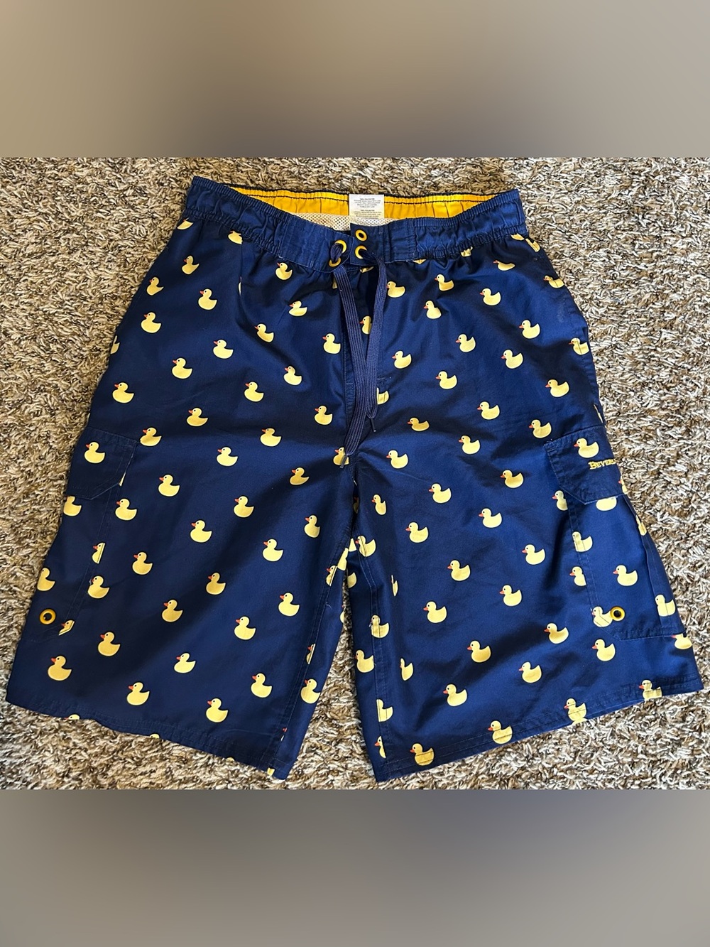 Beverly Hills Polo Club Mens Swim Trunks Small Drawstring Rubber Ducks Blue